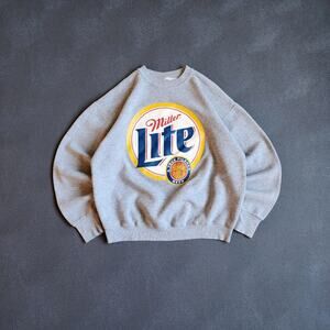 Vintage Y2K Miller Lite Beer Grey Pullover Sweatshirt Large